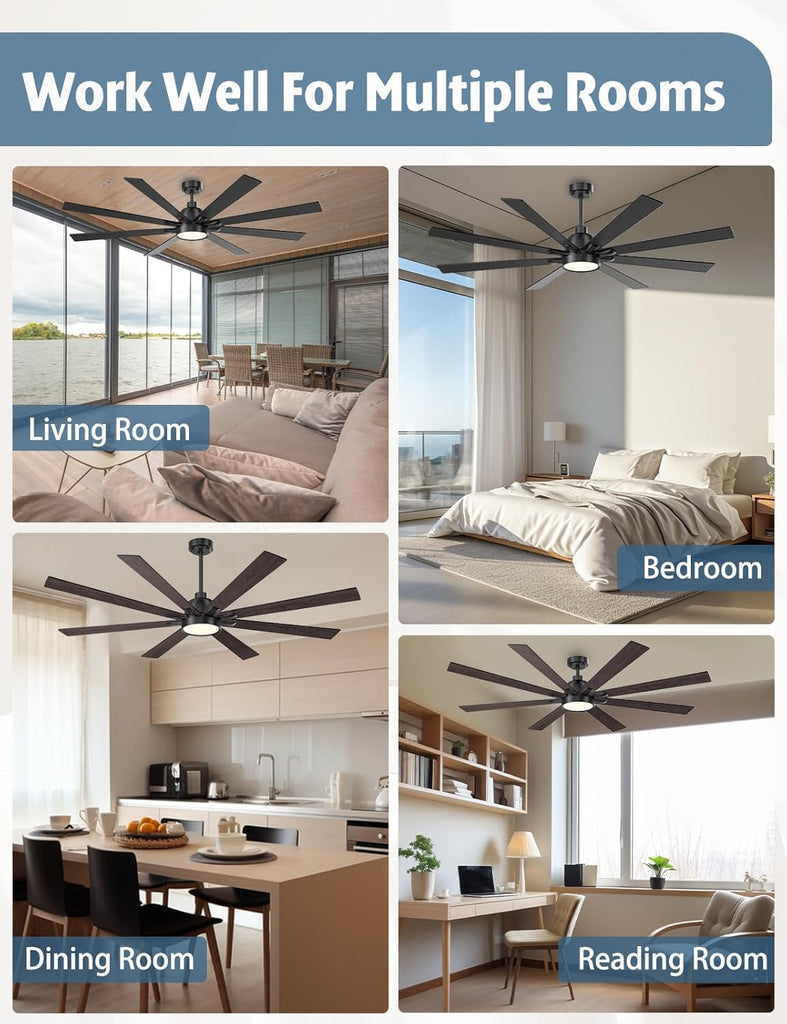 62" Ceiling Fan with LED Light and Remote - Brown and Black