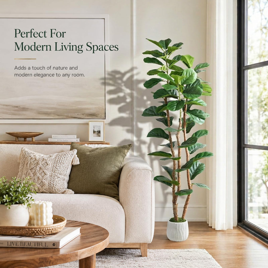 6FT Artificial Fiddle Leaf Fig Tree, Fake Indoor Plant with Pot