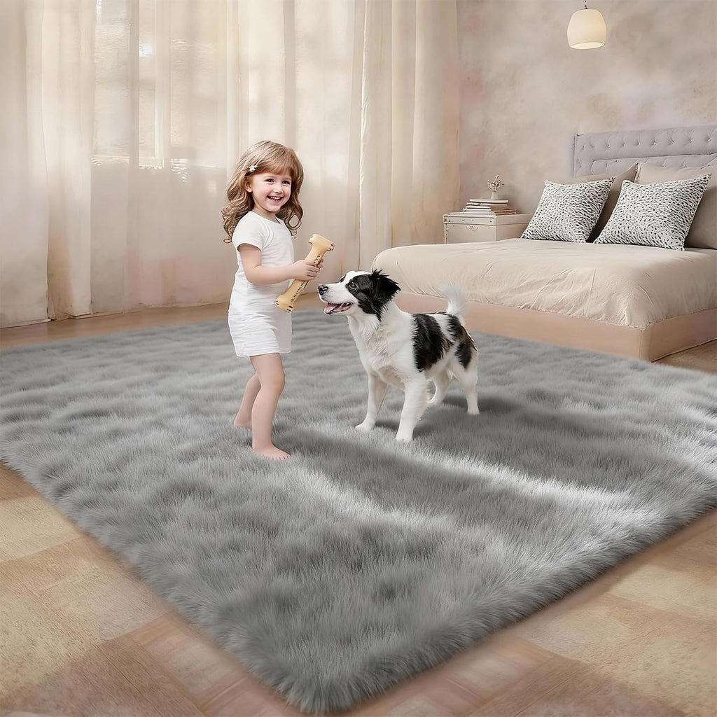 Washable Grey Solid Shag Area Rugs Bedroom