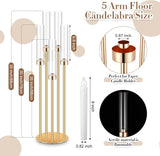 4 Set 5 Arm Gold Candelabra Centerpieces for Table, 35'' Tall Wedding Metal Candlestick Floor Holder Acrylic Clear