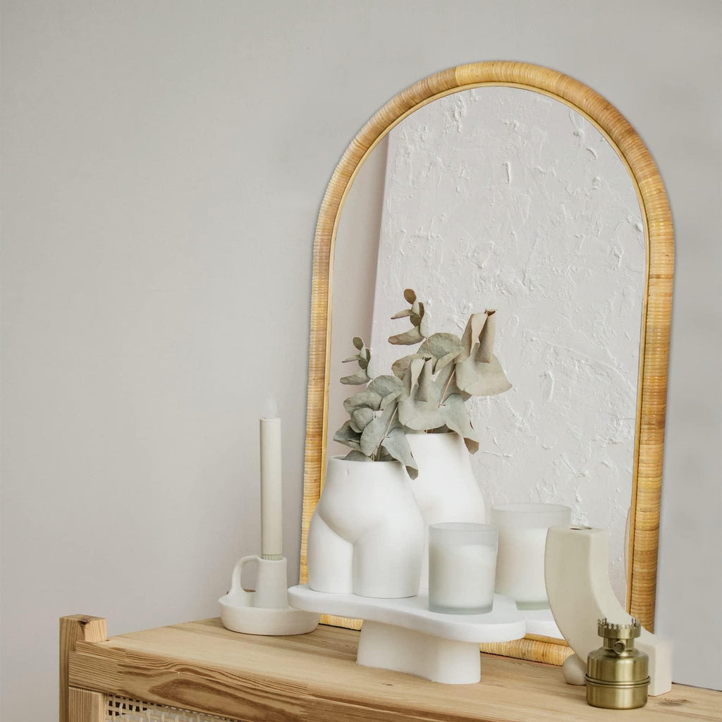 Rattan Wall Mirror, 36 x 24 - Boho Style (Natural Rattan Frame)