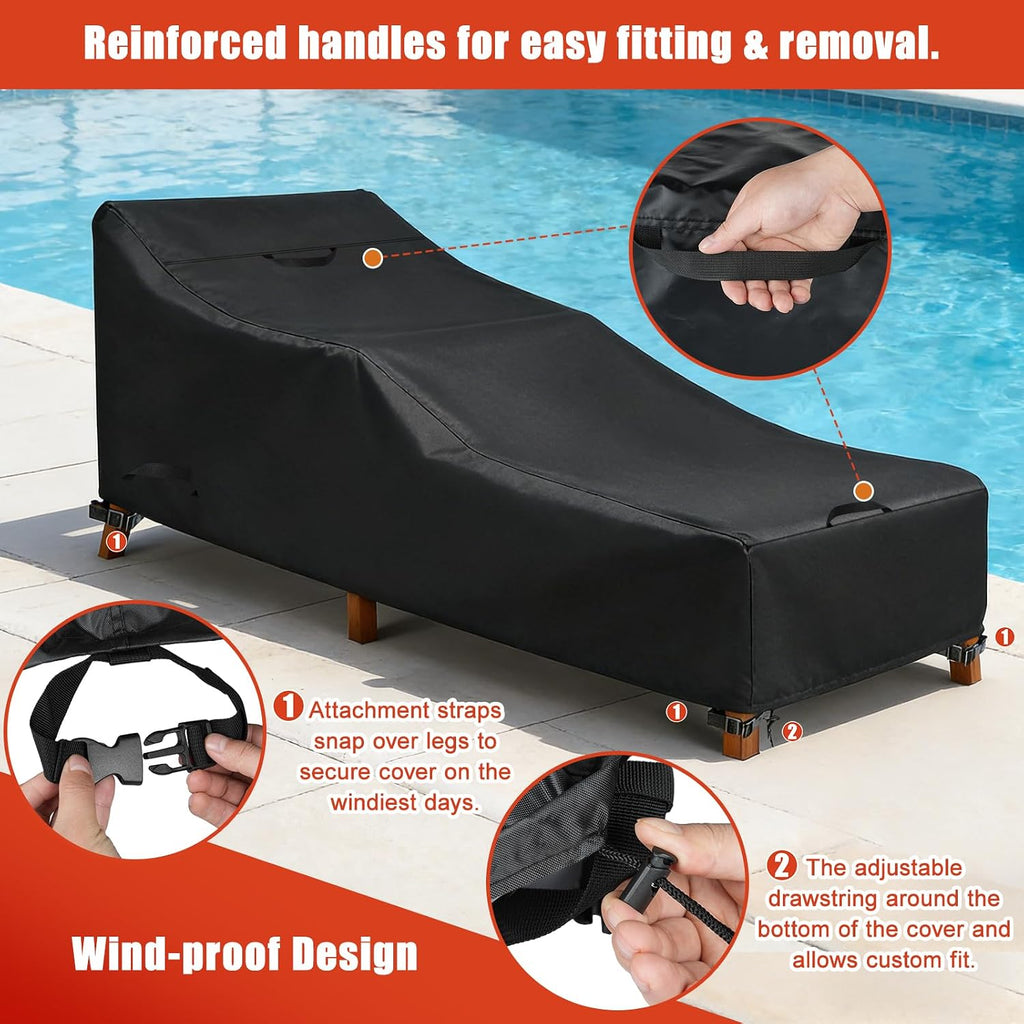 Outdoor Chaise Lounge Covers, 80L x 30W x 30H Inches, 2-Pack, Black | Patio Pool Lounge Chair Covers, 420D Oxford