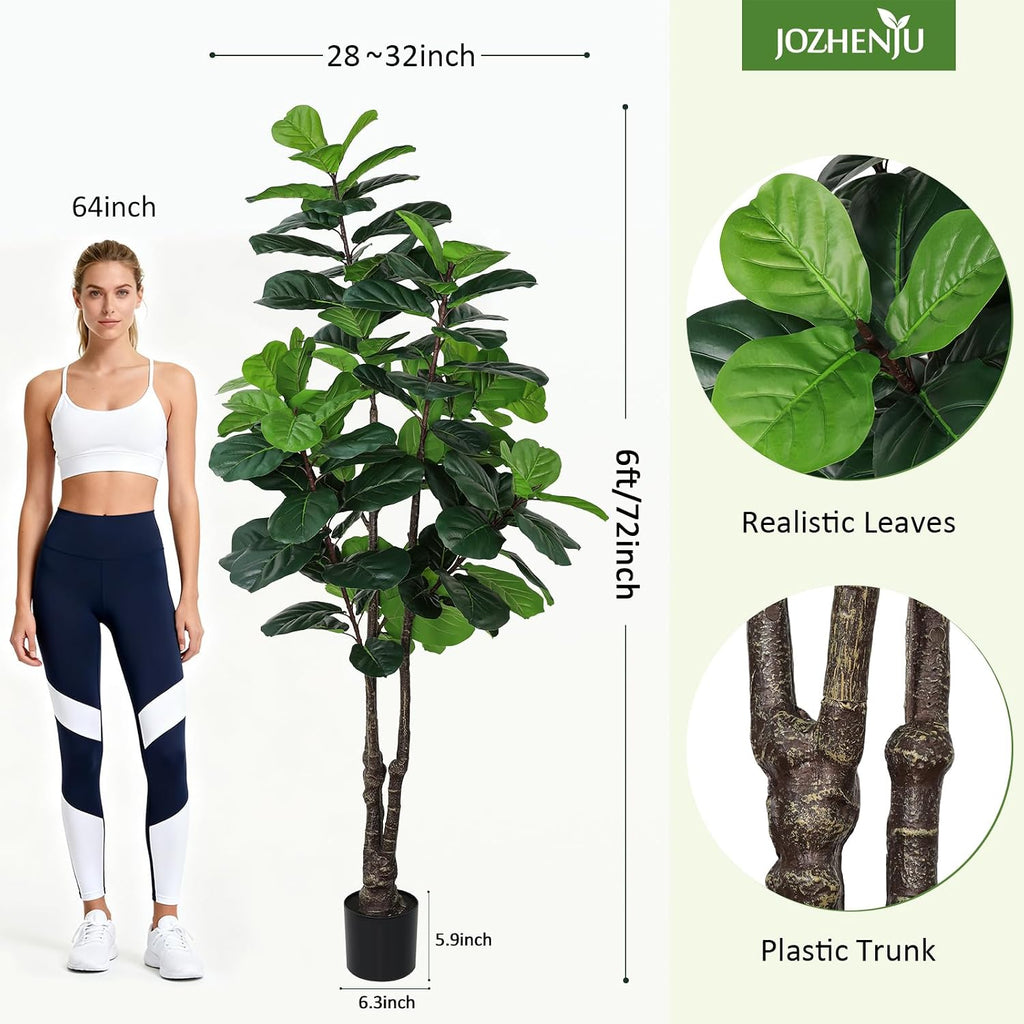 Fiddle Leaf Fig Tree Artificial Plants Indoor 6FT Faux Tree with Sturdy Pot