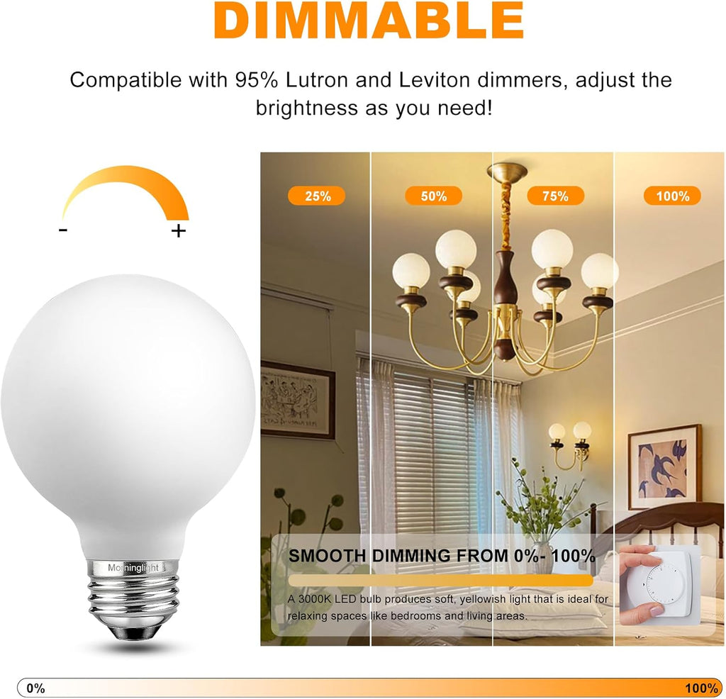 Dimmable Globe LED Light Bulbs 60W, Soft White 3000K, 500LM, 4Pack