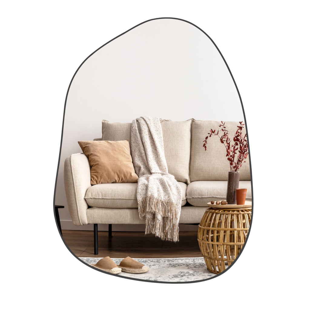 Irregular Asymmetrical Wall Mirror, 32"x24" Black Bathroom Mirror