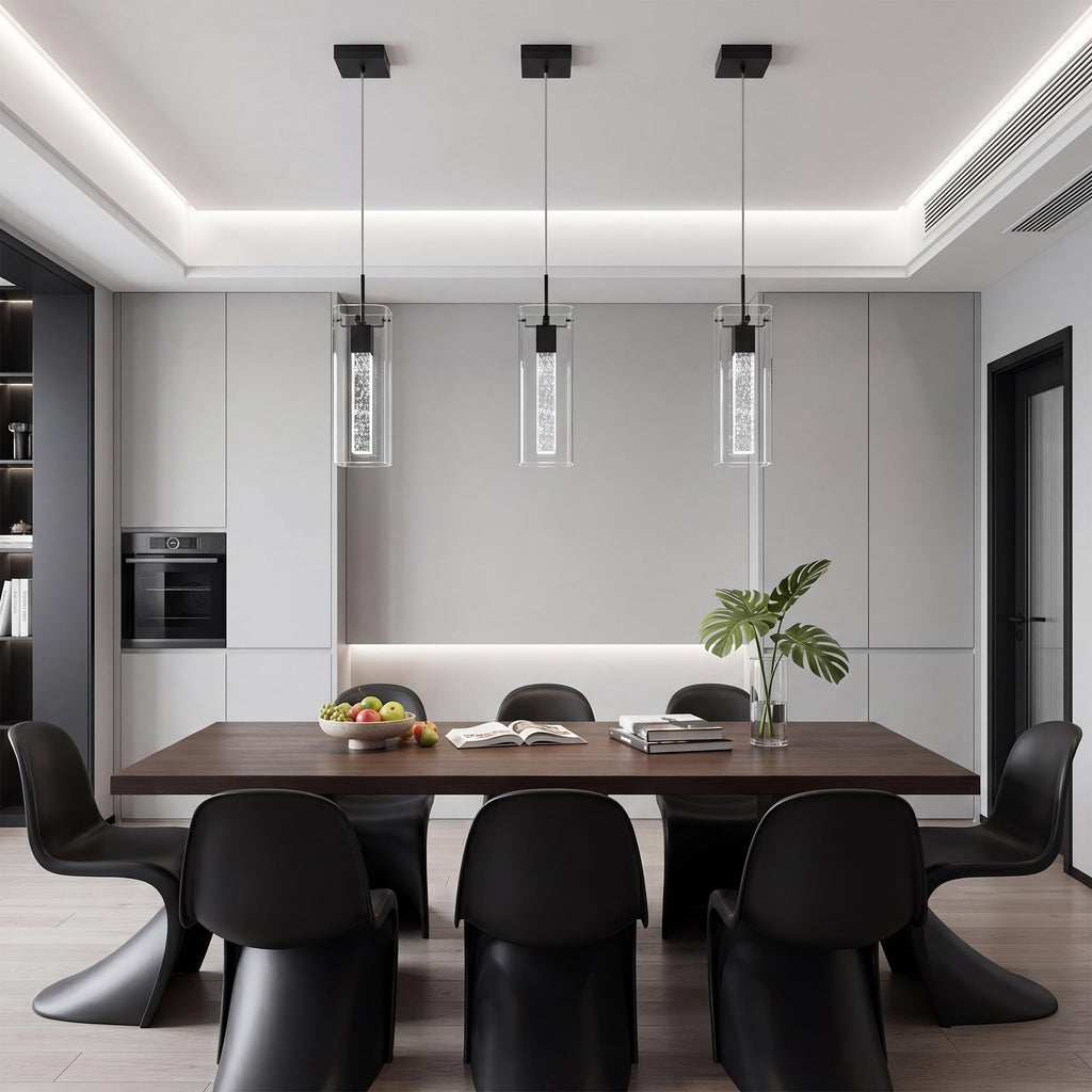 LED Crystal Pendant Light Island, Matte Black, 1 Pack