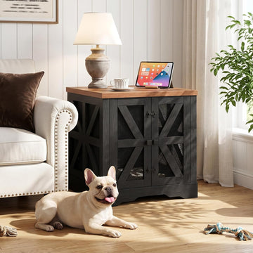Dog Crate Furniture for Small to Medium Dogs, Dog Kennel Indoor with Barn Doors, Pet Cage Side End Table, Black