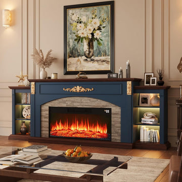 90inch Electric Fireplace TV Stand, Fireplace with Mantel Holds TVs up to 100 Inch, Entertainment Center with 36"