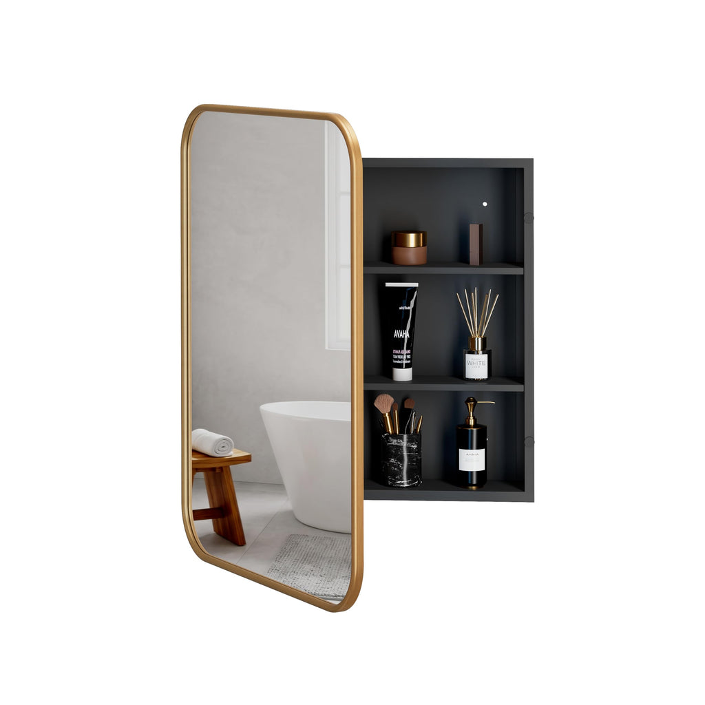 24"x32" Gold Bathroom Medicine Cabinet Rounded Rectangle Mirror