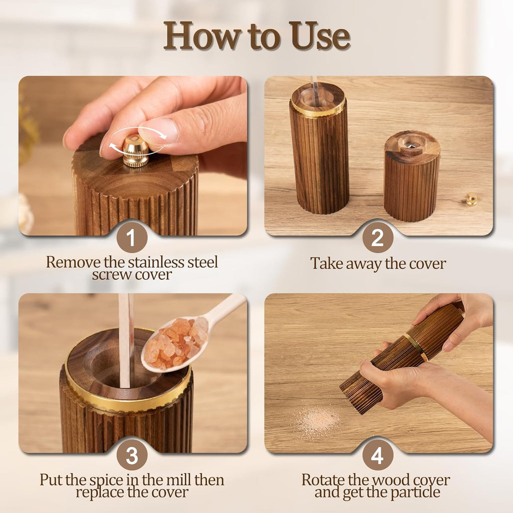 Acacia Wooden Salt and Pepper Grinder Set Pepper Mills 8 - Set of 2