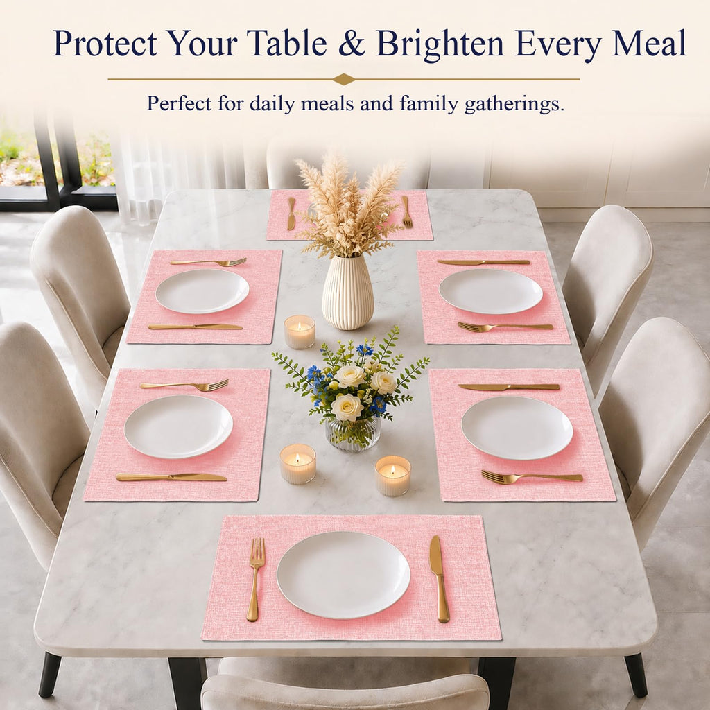 Placemats Set of 4, Cotton Linen Blend Cloth Place Mats, Pink