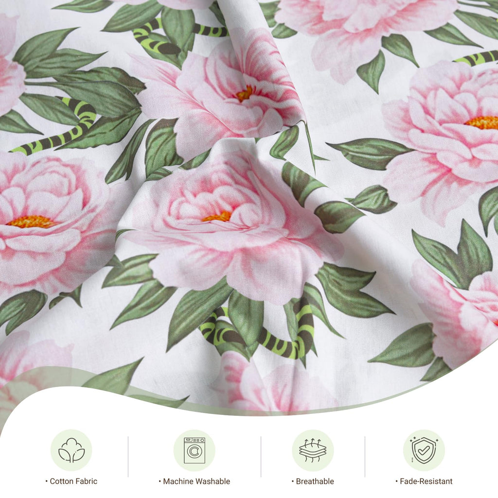 57.48" Wide Floral Printed Fabric by the Yard, Cotton Fabric for Sewing, DIY Crafting Fashion Design, Washable