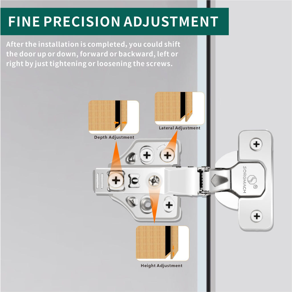 20 Pack Inset Overlay Soft Close Cabinet Hinges 105° Frameless 3 Way Adjustable Soft Close Hinges for Cabinet Doors