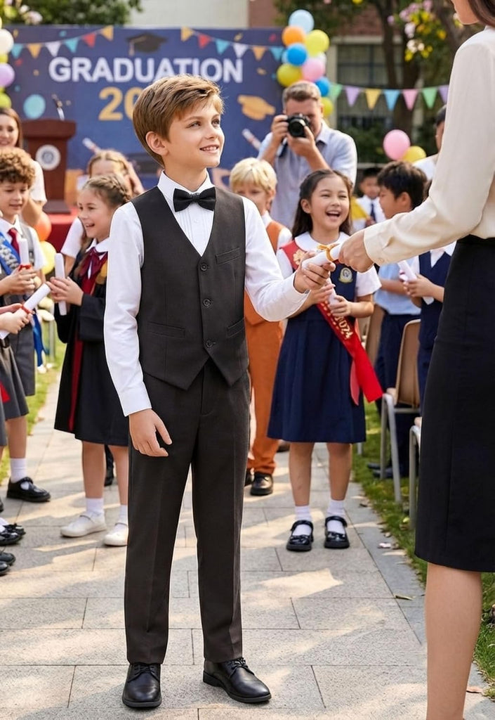 Boy's Suits,4pcs Formal Suit for Kids,Tuxedo Wedding Vest Pants with Bowtie