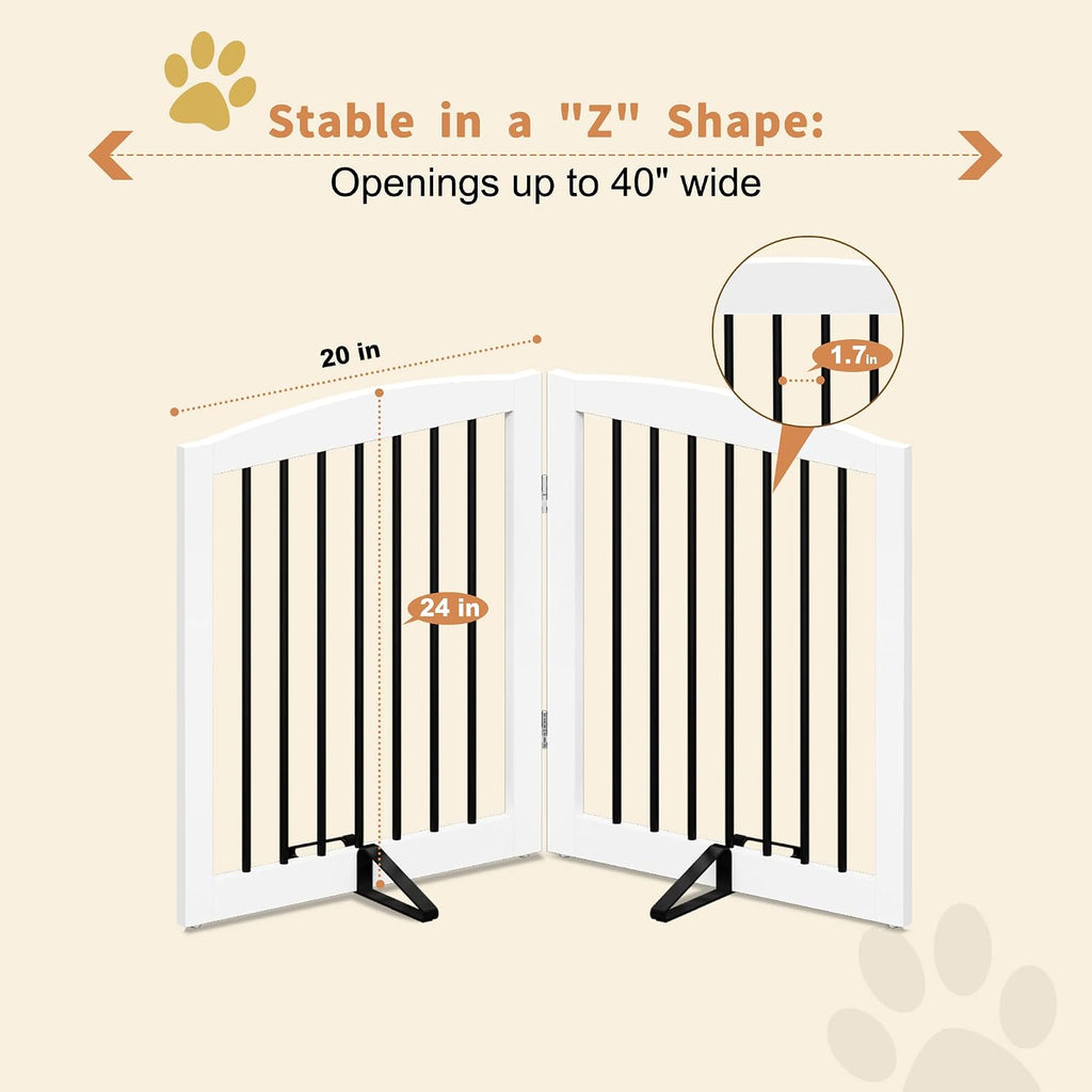 Freestanding Pet Gate for Dogs, Foldable Wooden Dog Gate, Indoor Pet Barrier for Stairs, Doorways, Support Feet