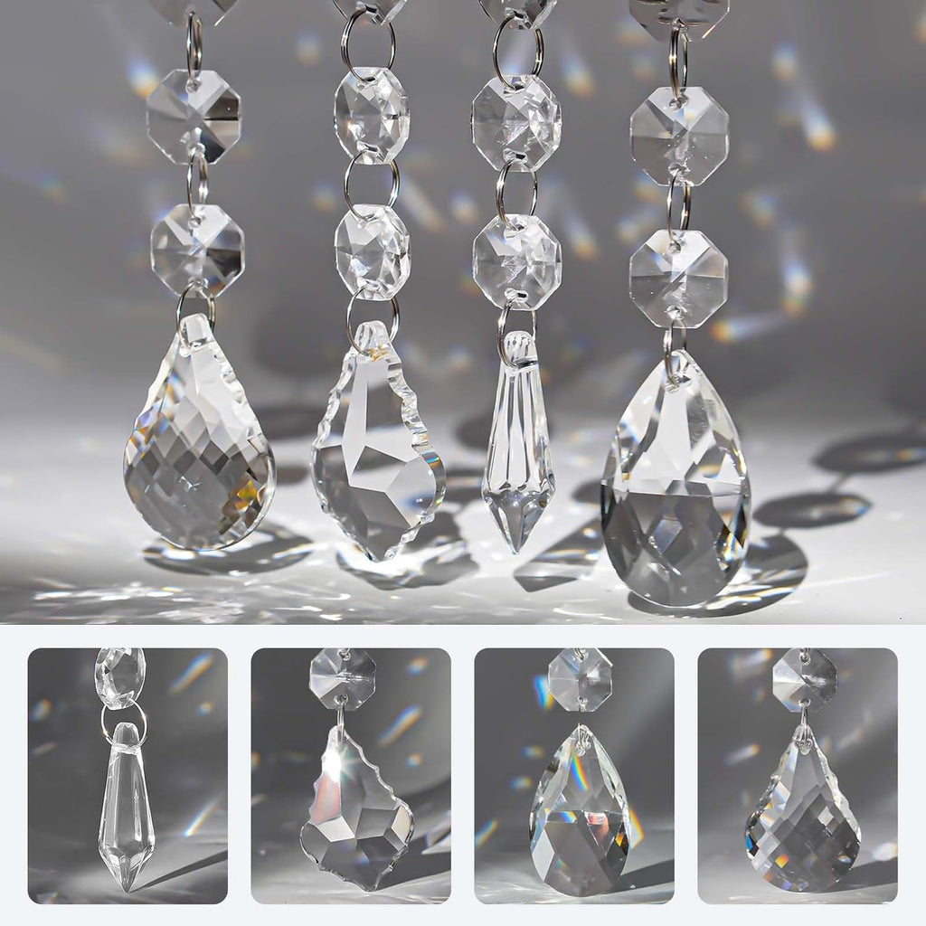 20 Pcs Crystal Prisms Hanging Assortment, Clear Teardrop & Icicle Chandelier Replacement Parts with Hooks
