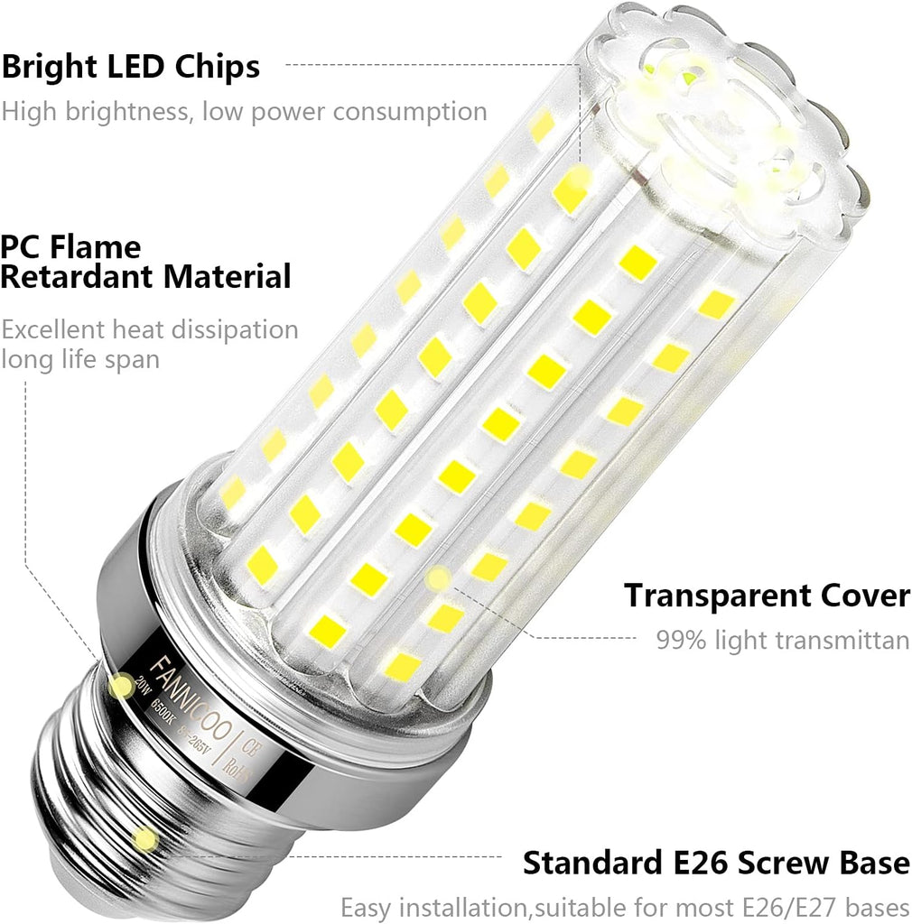 LED Corn Light Bulb 150W Equivalent 2500 Lumen 6500K Cool Daylight White 20W E26/E27 Base Non-dimmable Ceiling Fan