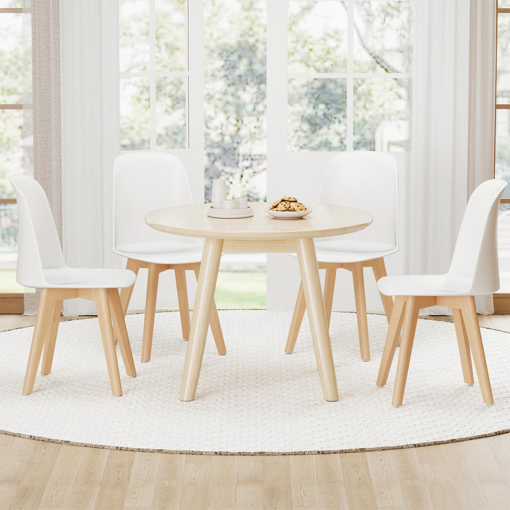White Dining Chairs Set of 4, Solid Beech Wood Legs, Tilt Backrest