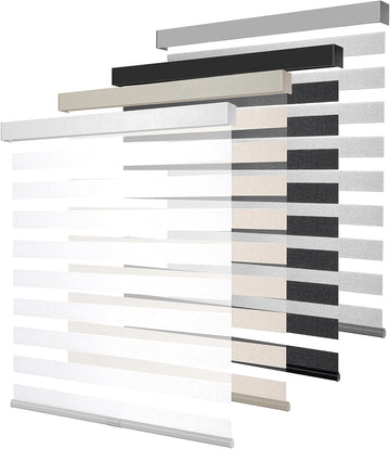 Cordless Zebra Blinds for Windows, Free-Stop Pull Down Roller Window Shades with Valance, Light Filtering Dual Layers
