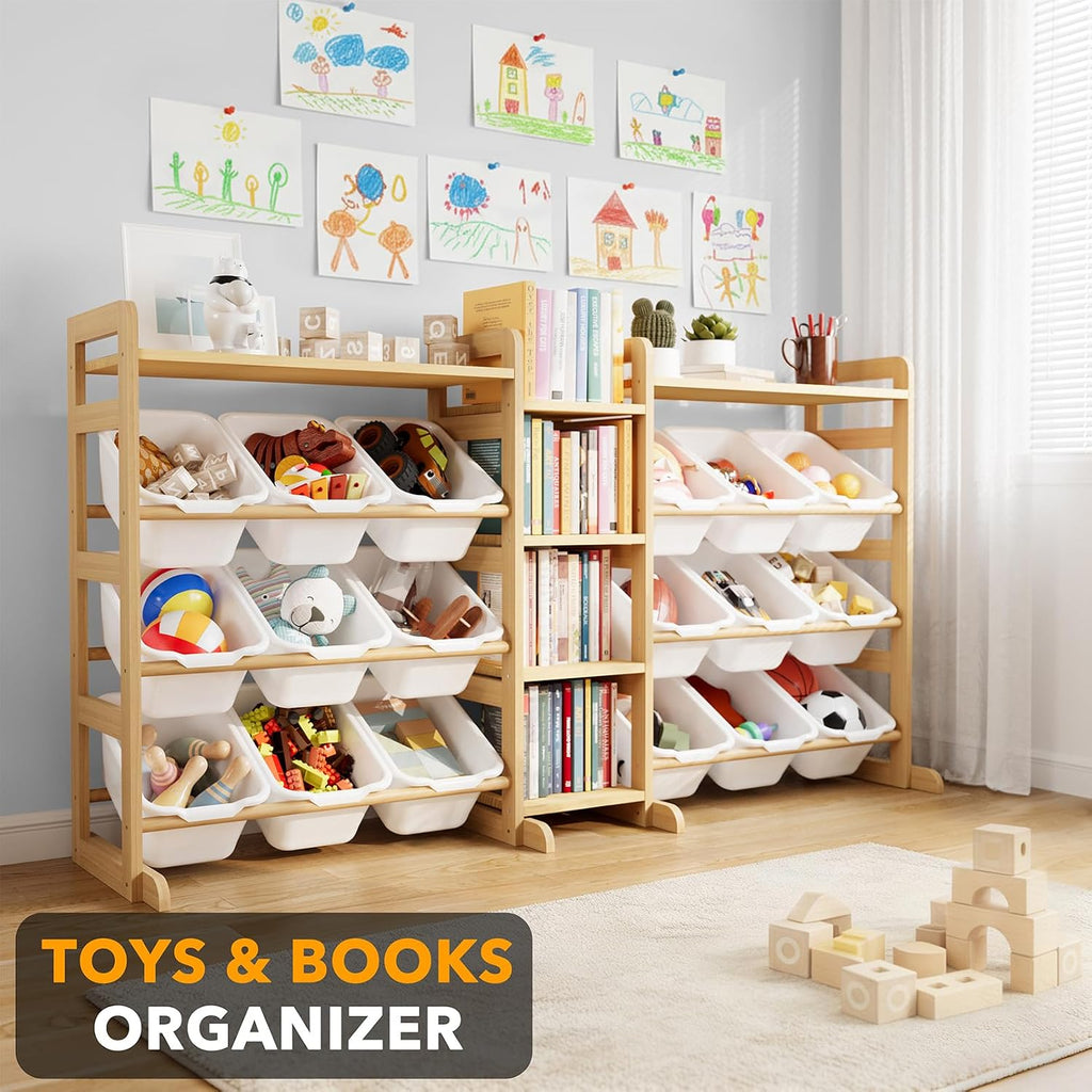 Large Toy Storage Organizer with 6 Shelves and 18 Bins, Book Shelf Organizers Storage Bookshelf, Kids Bin Shelf Box