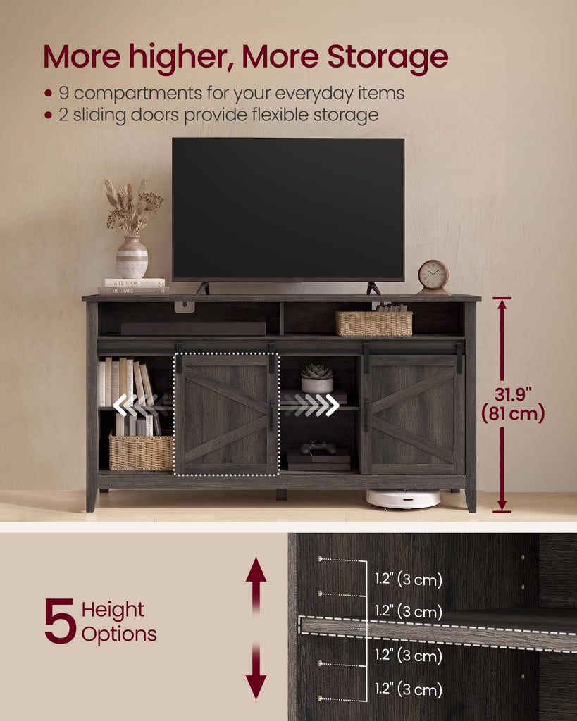 Tall Farmhouse TV Stand, Entertainment Center with Door for 65'' TV