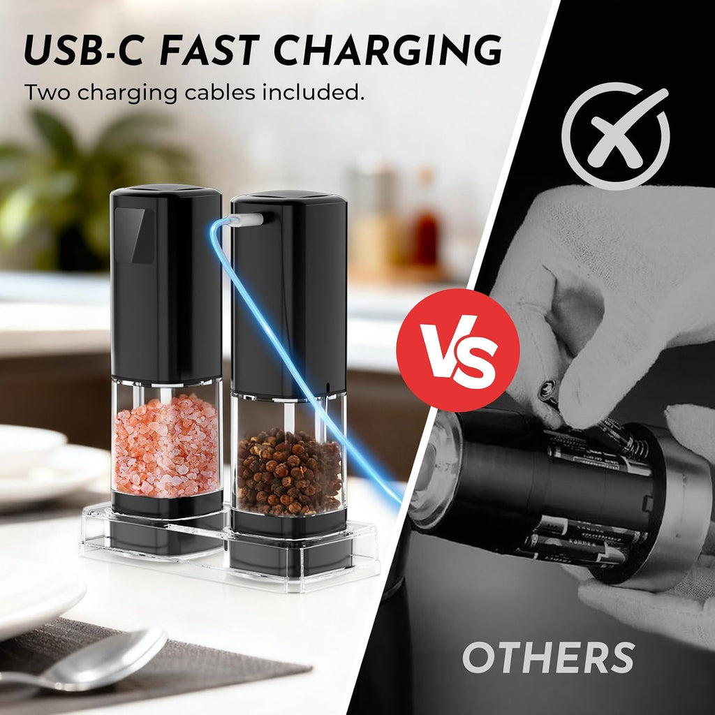 Electric Salt and Pepper Grinder Set,Automatic Pepper Mill Shakers,2 Pack - Set of 2