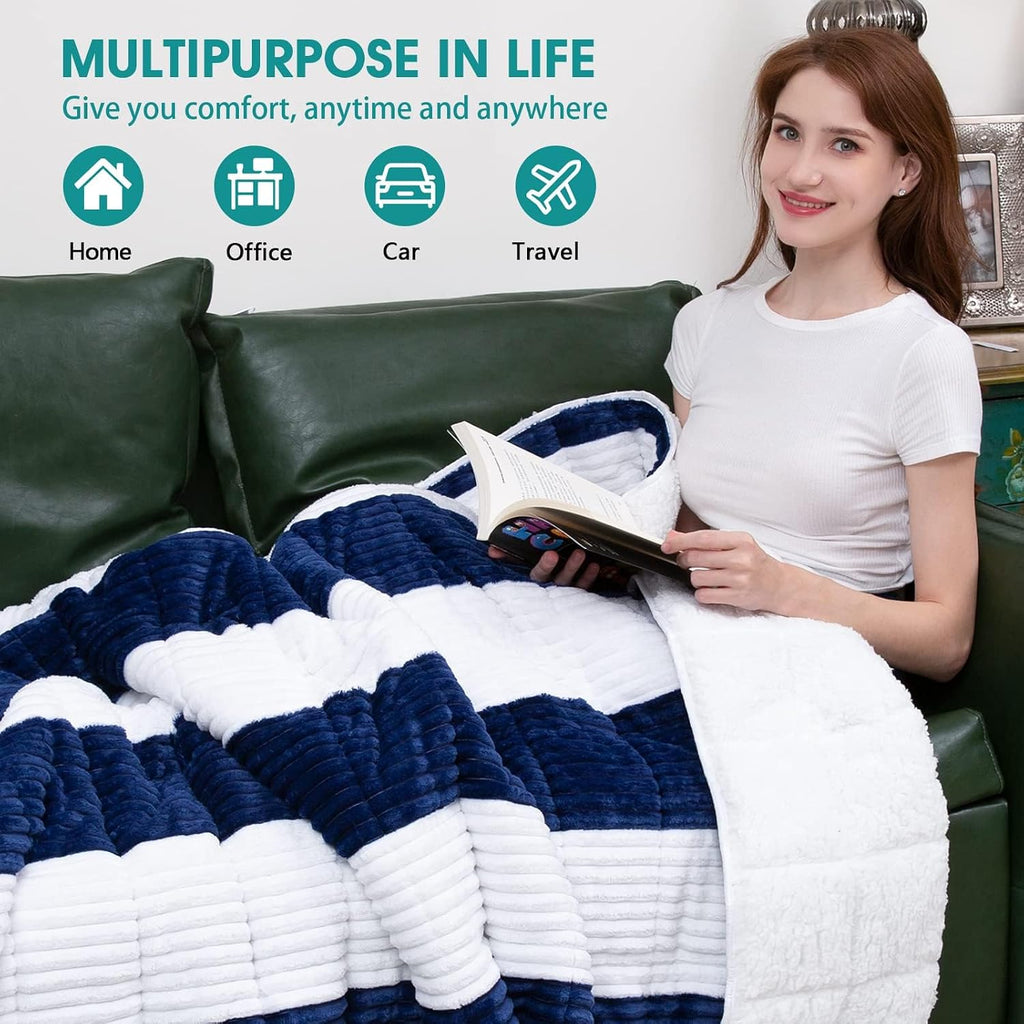 Sherpa Weighted Blanket for Adults 15lbs, 60"x80", Queen Size Fuzzy Heavy Throw Blanket for 140-160lbs, Microfiber