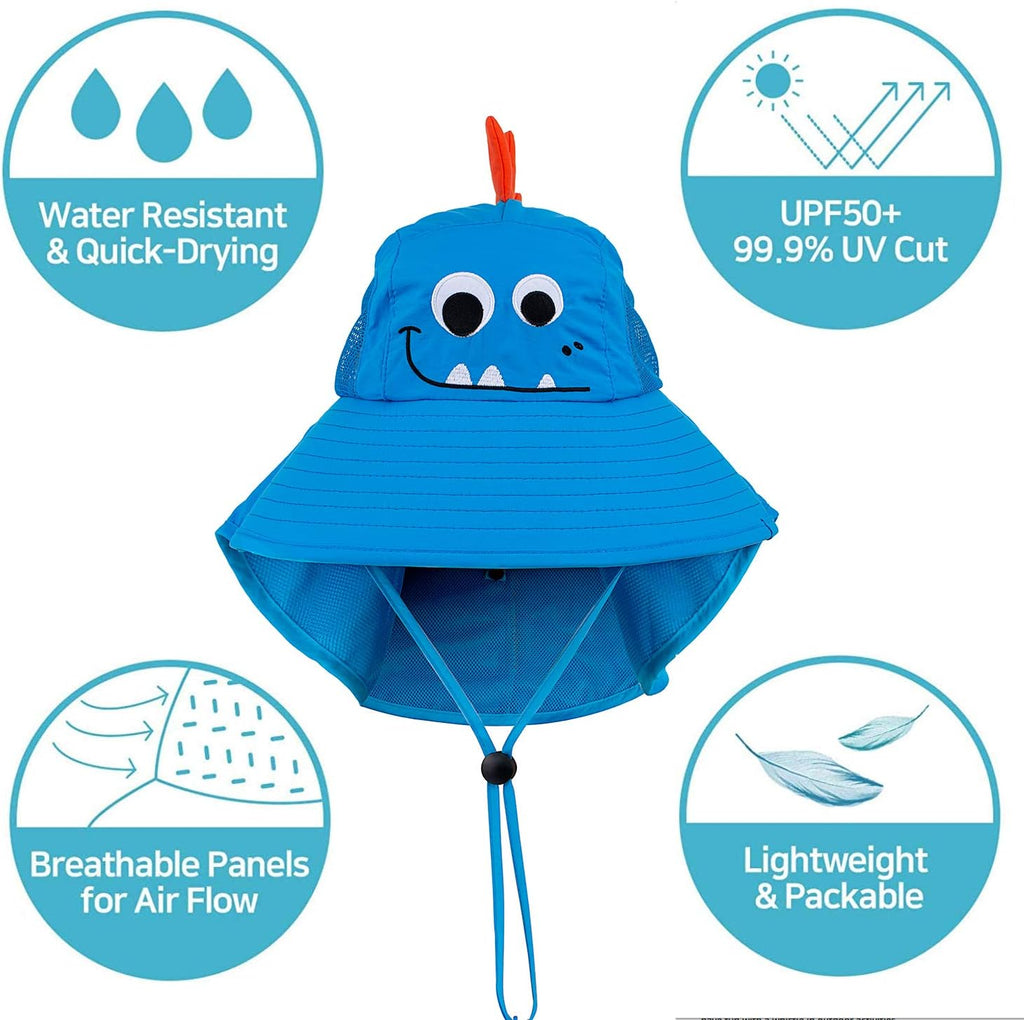 Kids Sun Hat UPF 50+ Boy Girl Protection Hat Wide Brim Beach Hats with Mesh and Adjustable Chin Strap