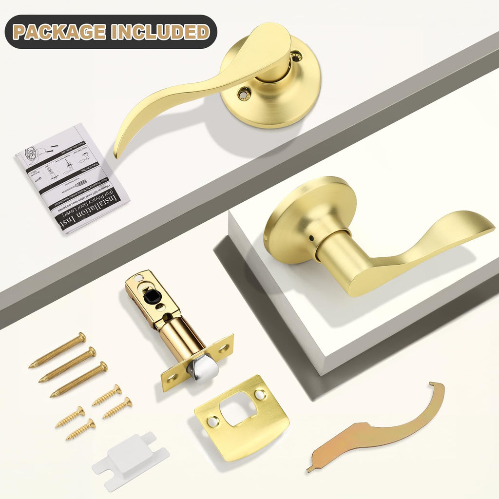 Gold Door Handles Interior Wave Passage Door levers Brushed Gold Interior Door Handles for Hall Closet Reversilble