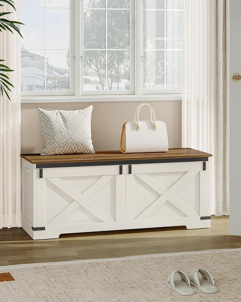 47" Farmhouse Storage Chest and Bench | 59 Gal | 330lb Seat | FSC Wood | Soft-Close Hinges | Storage | Easy Assembly