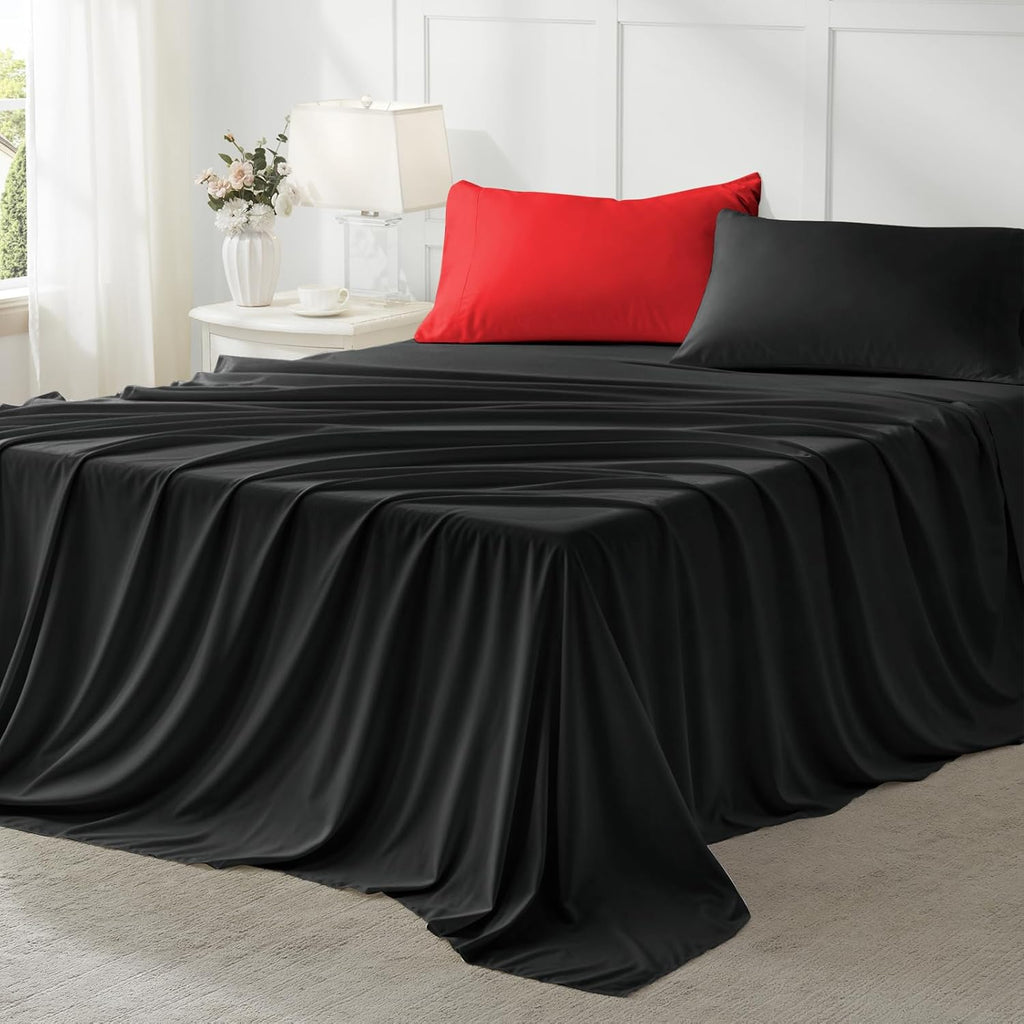 Anluoer Twin Comforter Set 5 Pieces, Black Bed in a Bag Bedding Set with 1 Comforter(68"*88"), 1 Pillow Sham