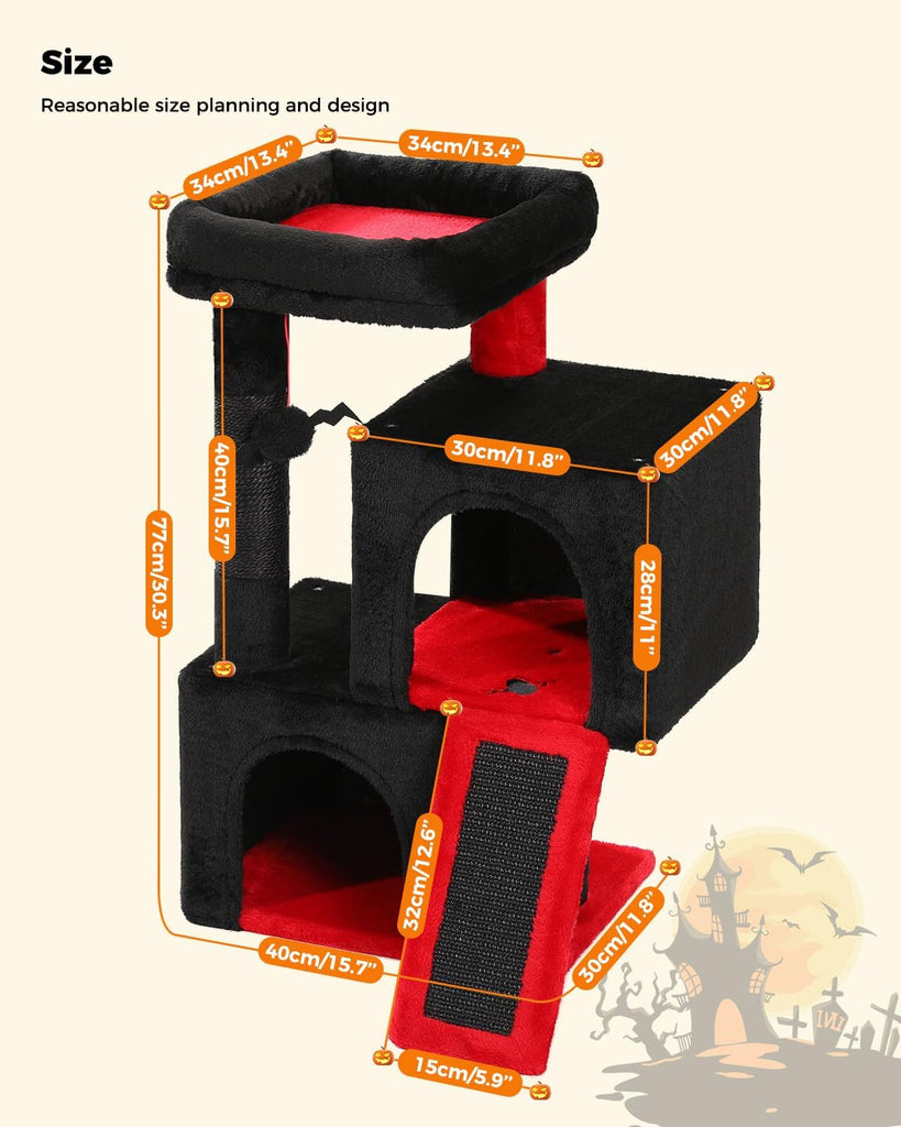 30" Cat Tree, Gothic Cat Tower with 2 Condos for Indoor Cats