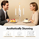 5-Arm Crystal Candelabra with Hanging Prisms & Round Mirror Base, Faceted Cut Crystal Glass, Clear Wedding