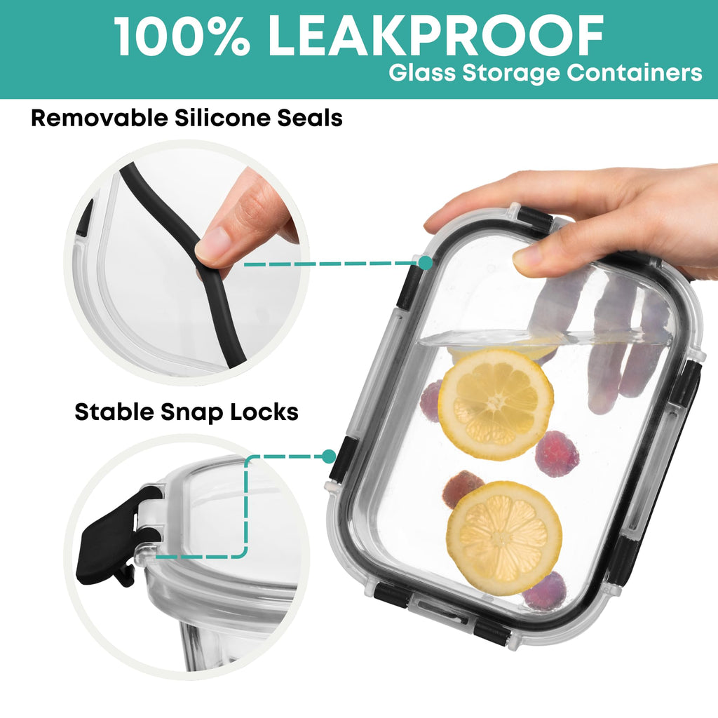 30 PC Glass Food Storage Containers with Lids - Reusable Glass Meal Prep Containers for Lunch and Leftovers