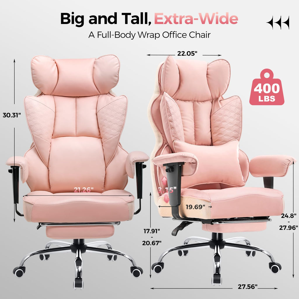 Big and Tall Gaming Chair 400lbs Heavy Duty Office Chair with Foot Rest & Ergonomic Pocket Spring Lumbar Support