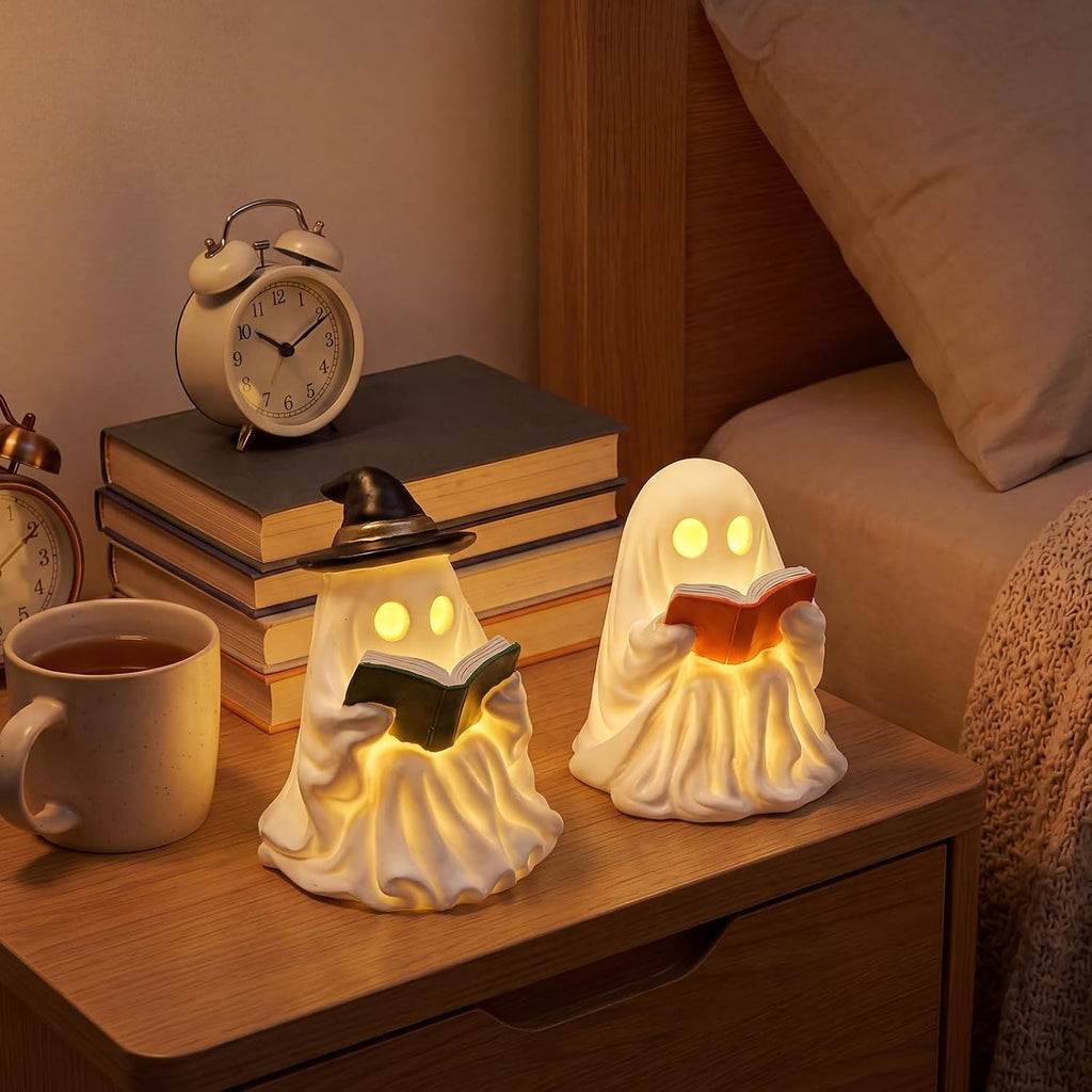 Halloween Decorations Indoor - Light Up Reading Ghost Couple - Set of 2