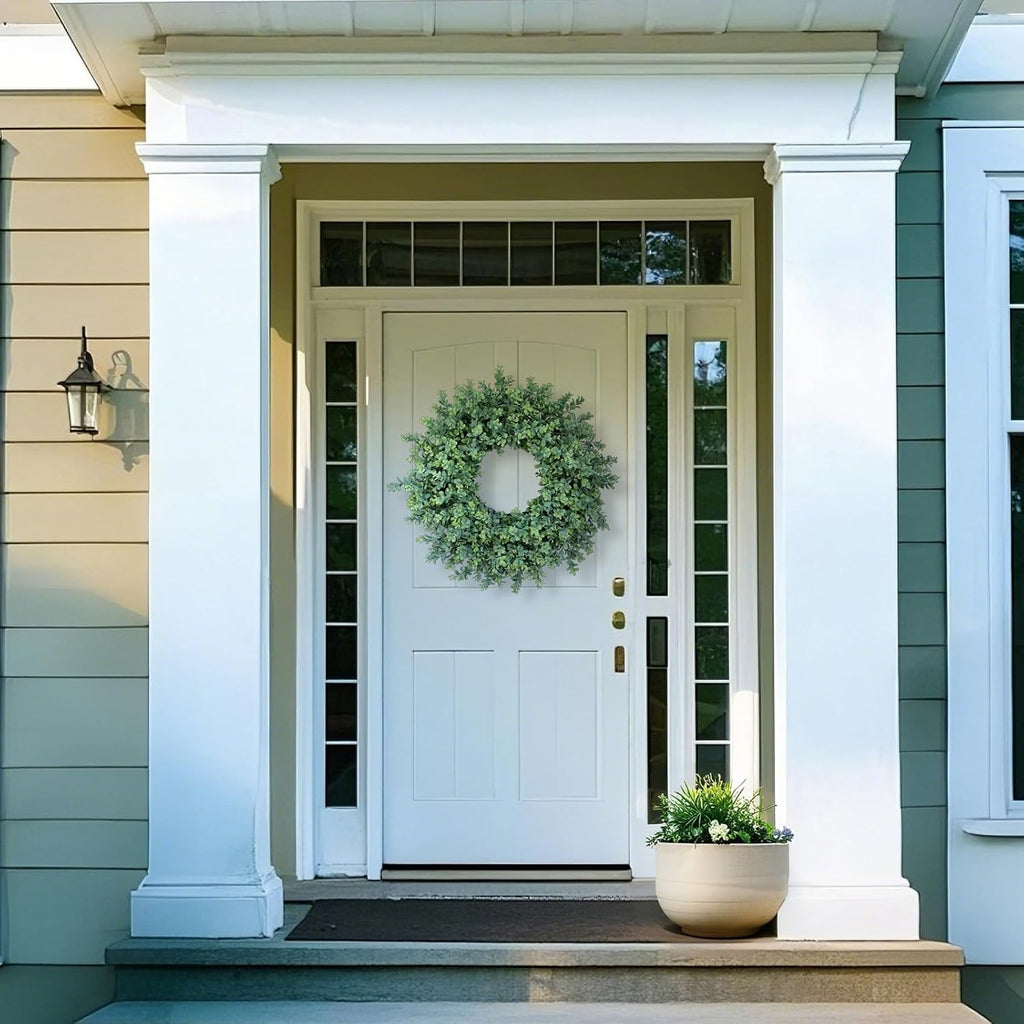 26" Artificial Boxwood Wreath Fake Plant for Front Door Decor (Green)