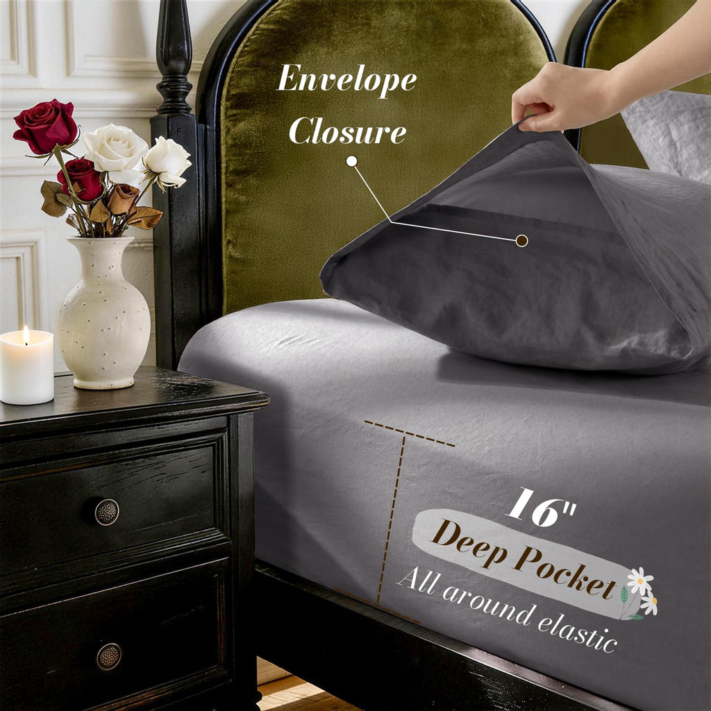 100% French Linen Sheets Set, Natural Flax Bedding