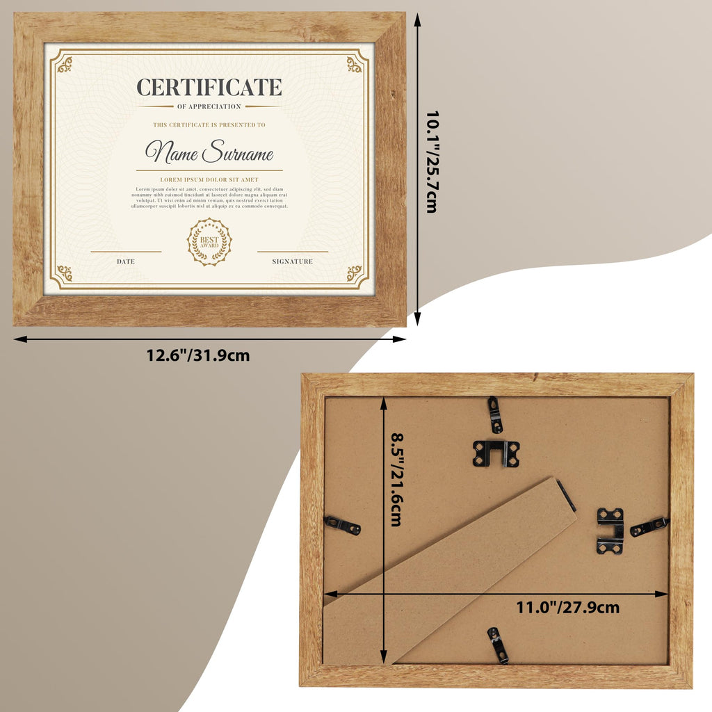 Picture Frame 8.5x11 Rustic Certificate Frames Wall Tabletop Display Horizontally or Vertically, 7 Pack