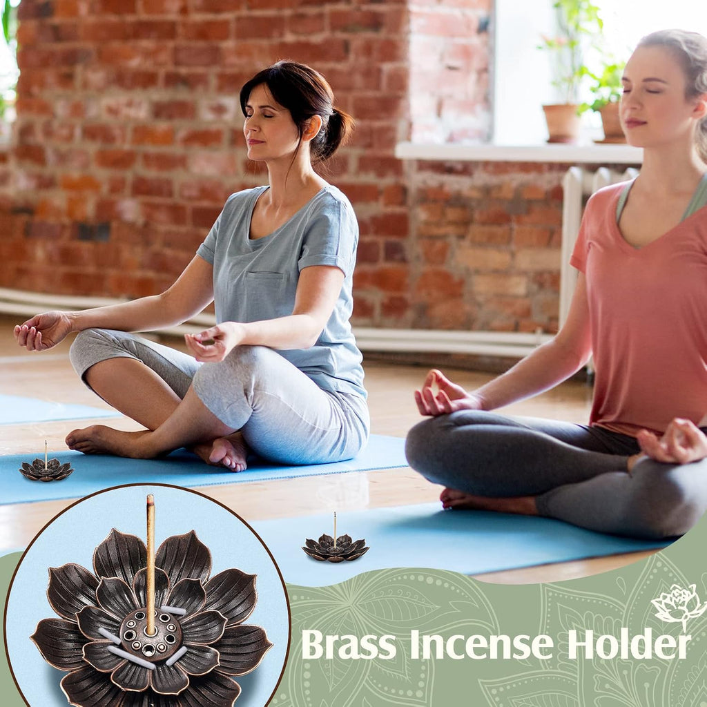 Lotus Incense Holder Ash Catcher for Sticks, Retro, Bronze - Set of 30