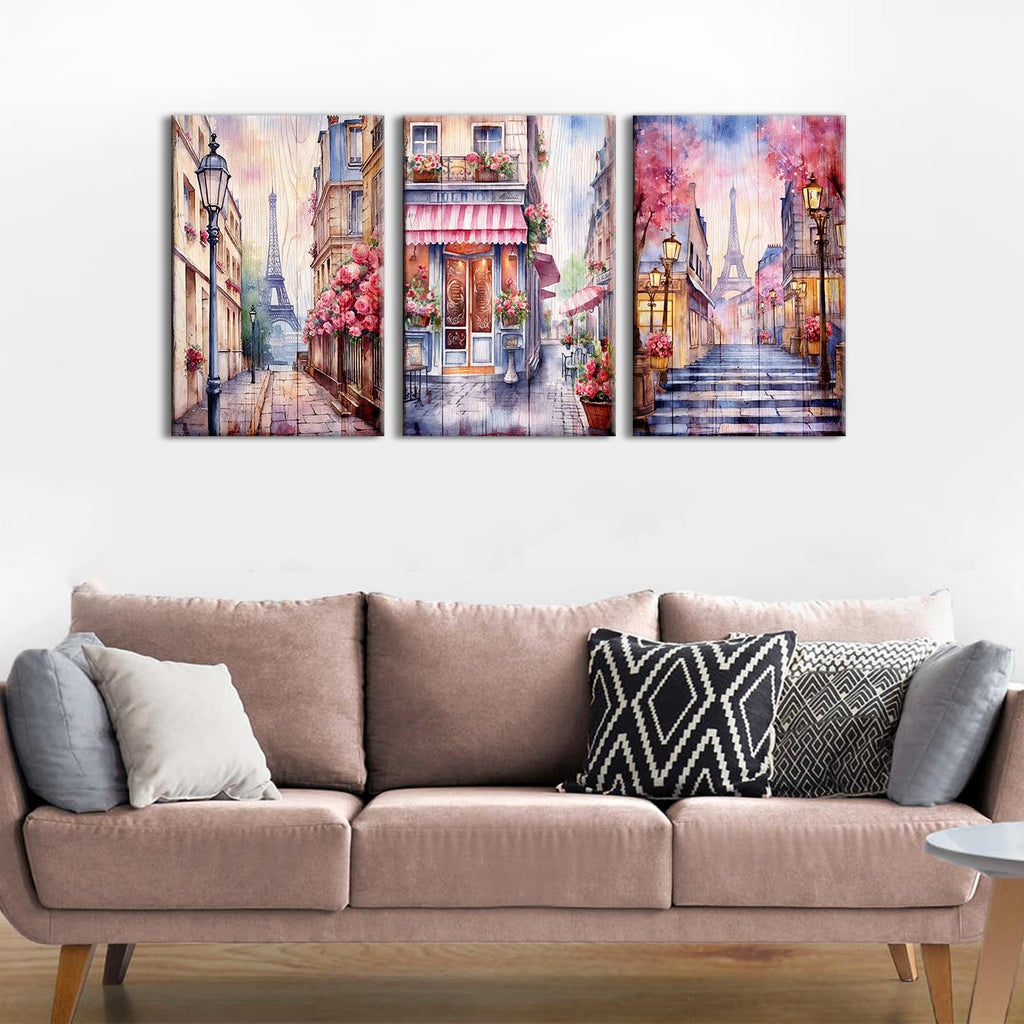 Eiffel Tower Wall Pink Paris Wall Decor European Architecture City Landscape Picture Romantic Street Scenery Canvas