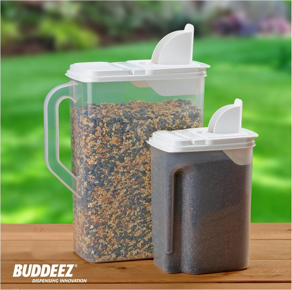 Pet Food Storage Containers - 2 Count Bird Seed Dispenser with Pour Tight Lids and Easy Pour Spouts, 8 Qt and 3.5 Qt