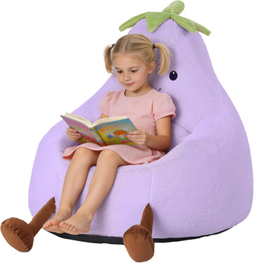 24 Inches Memory Foam Bean Bag Chair - Ultra Soft Faux Rabbit Fur Round Sofa with Handle & Machine Washable Cover