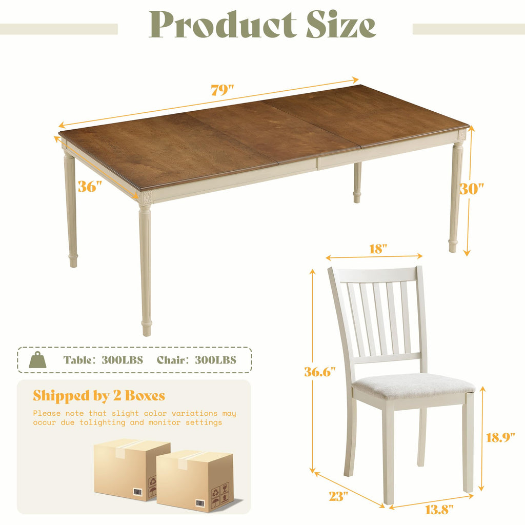 9 Piece Farmhouse Dining Table Set with 79" Table, Cream