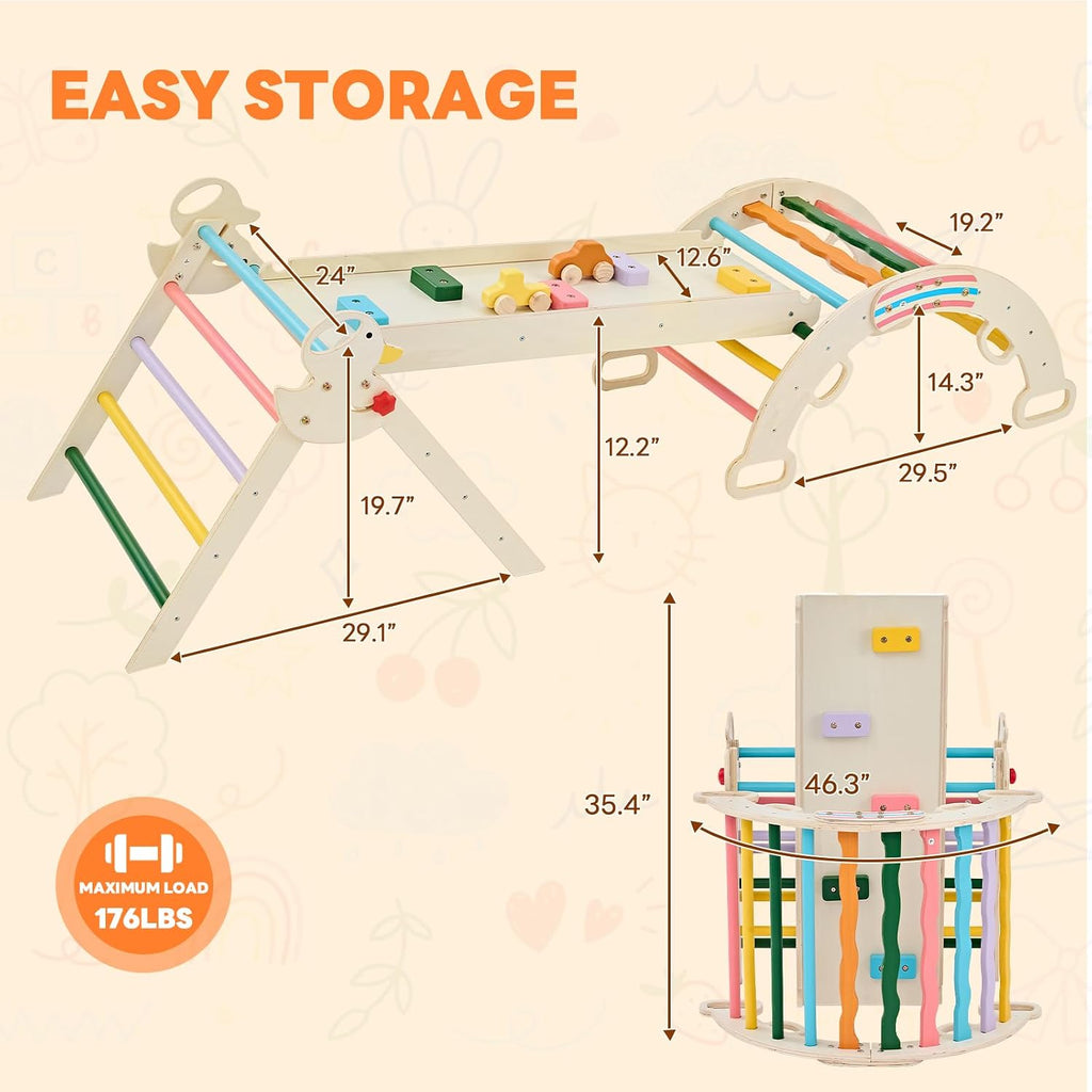 Triangle Set, Toddler Climbing Toys and Play Structure Indoor, in-1 Wooden Montessori Climbing Set with Arch, Ramp