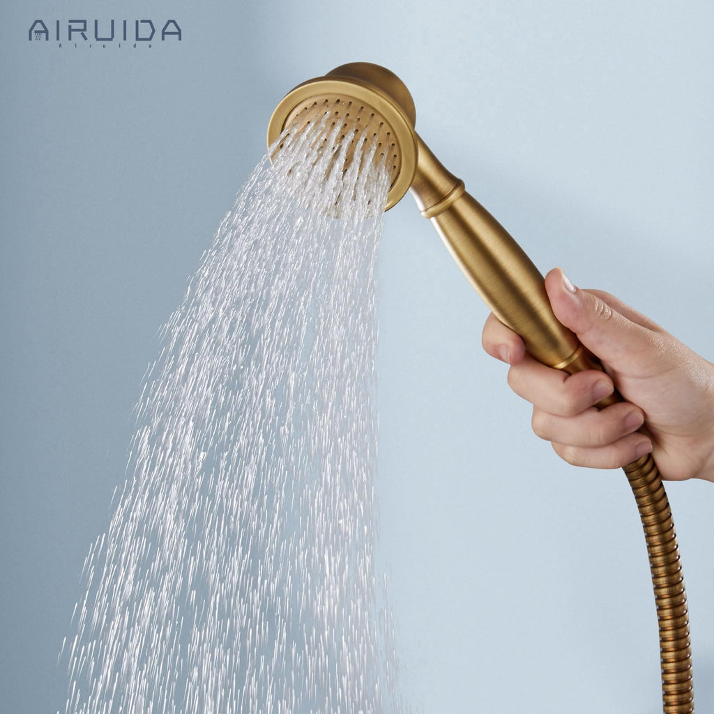 Antique Brass Exposed Shower System with Handheld Spray