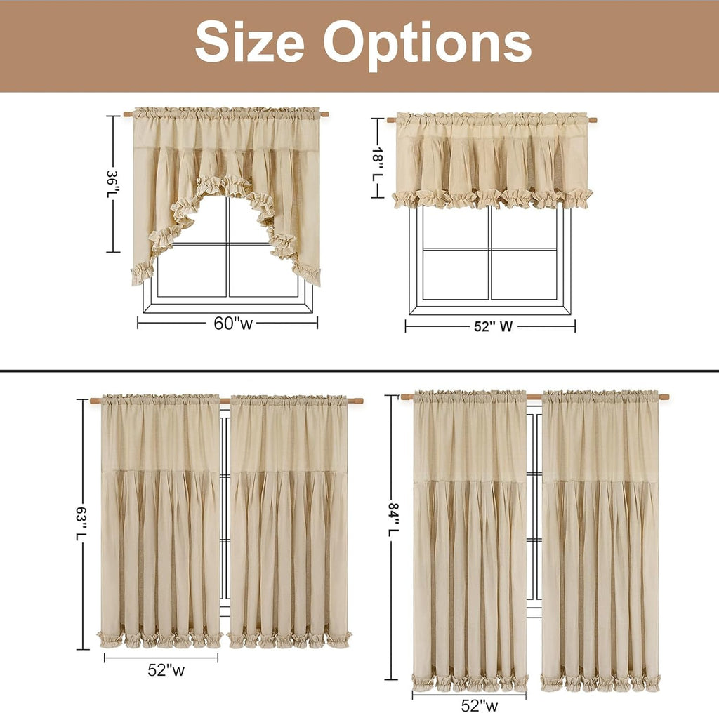 Linen Valances for Windows Farmhouse Window Valances with Ruffle Rustic Country Light Filtering Kitchen Valance