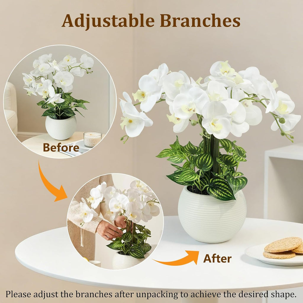Orchids Artificial Flowers 18in with White Pot Real Touch Fake Orchid