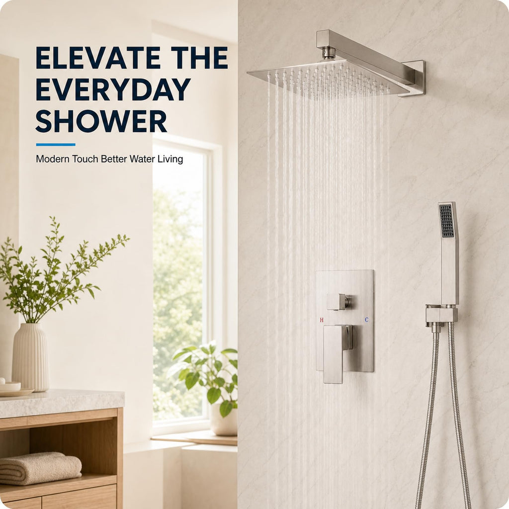 10" Rainfall Shower Faucet Set with Handheld Combo, Brushed Nickel