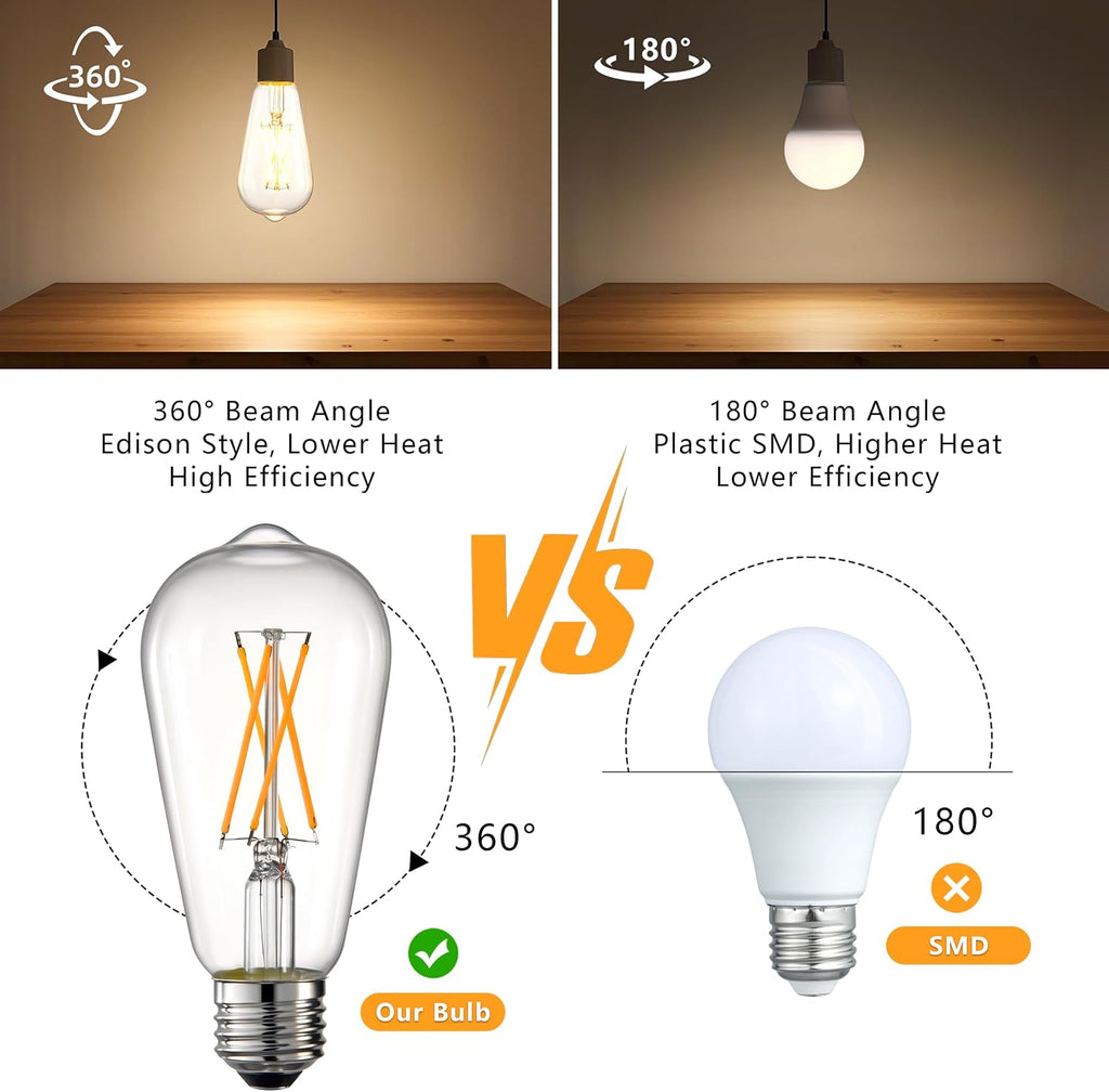 ST58 E26 LED Bulb 60 Watt Equivalent 2700K, 6 Pack